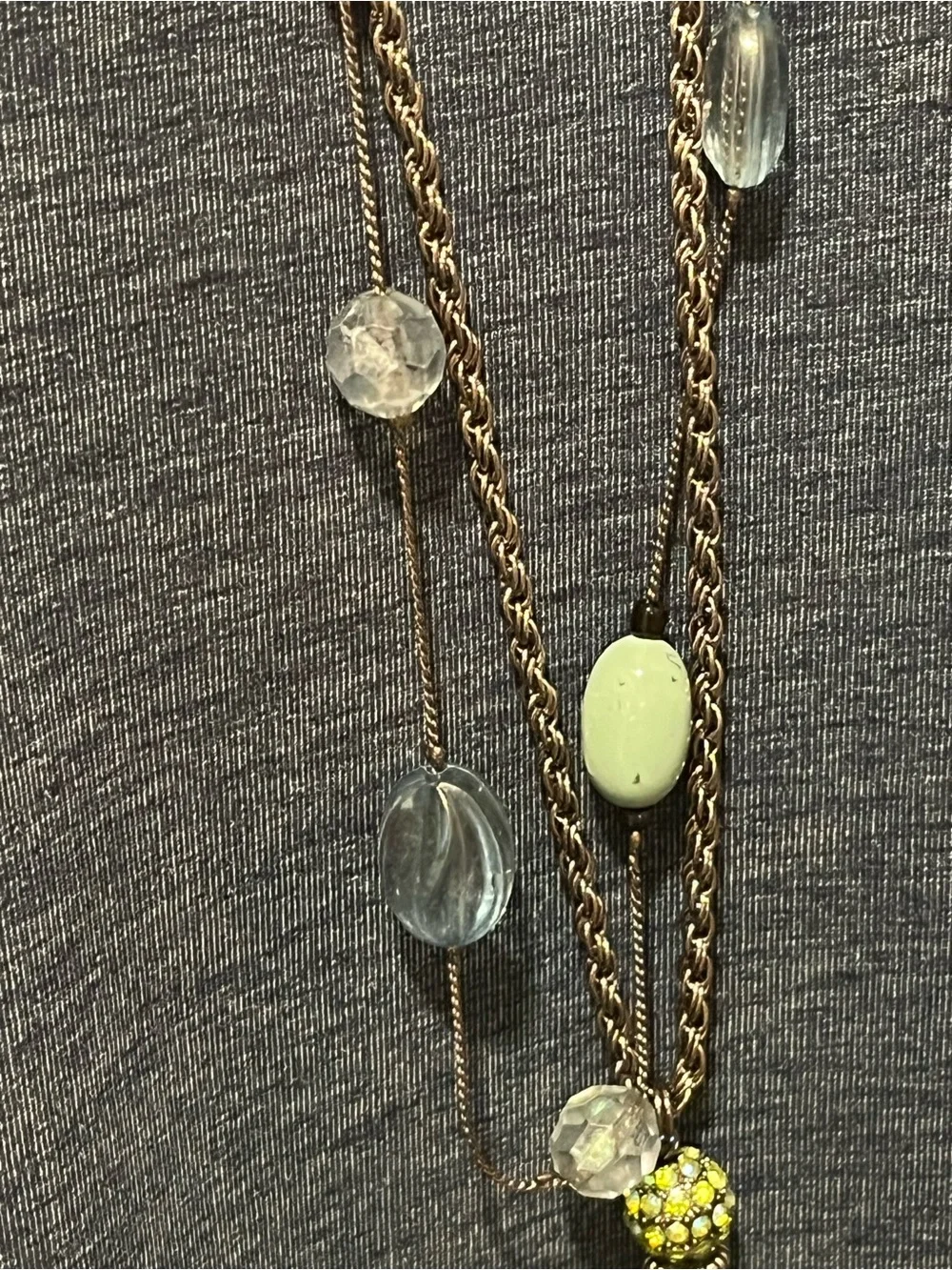 Set of Necklaces - Gunmetal Tassel and Light Green and Clear Beads